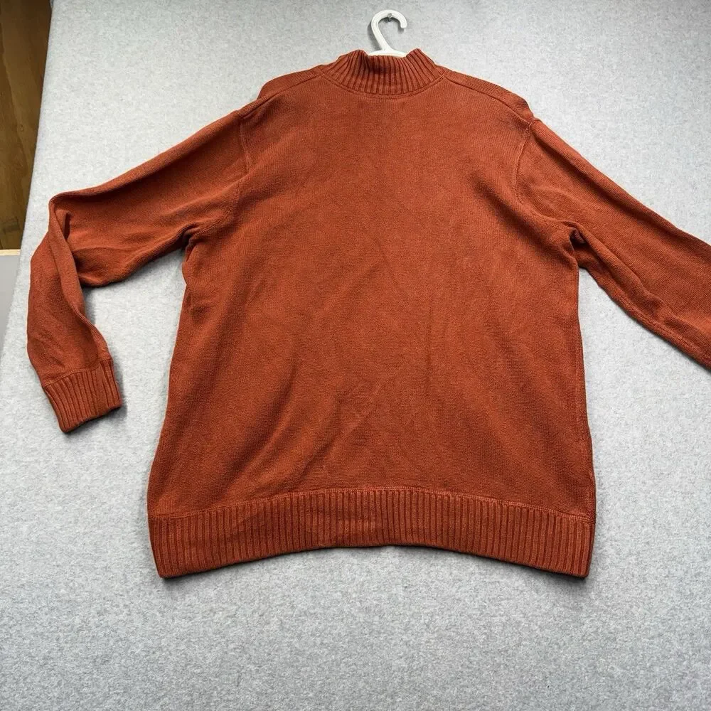 VTG Eddie Bauer Men's XL Rust Knit Cotton Mock Neck Zip Pullover Sweater Casual - Picture 4 of 6